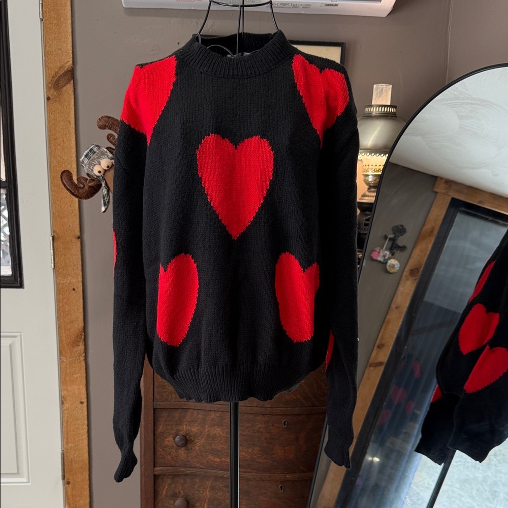 SheHow Stylish Black Sweater with Red Heart Design